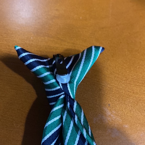 Boys green stripe clip on tie - Picture 2 of 2